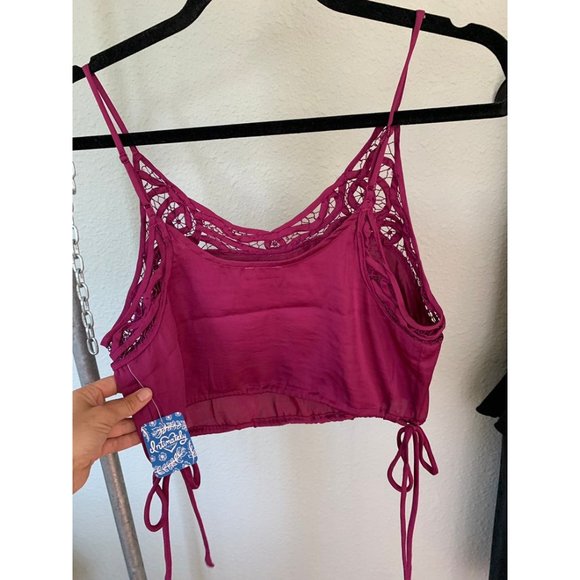 Free People Tops - NWT Free People Blouson Brami Satin Crop Top silky cami lace dark orchid xs